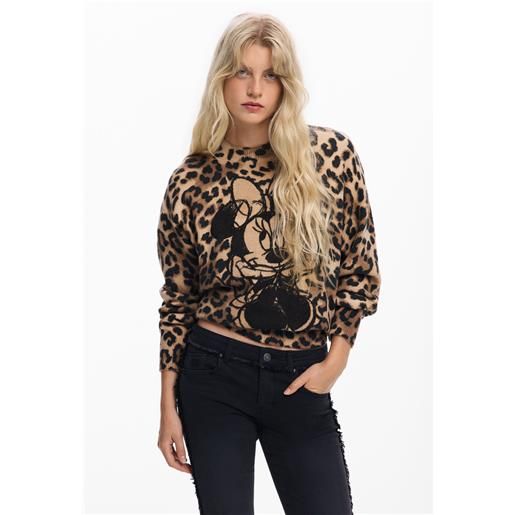 Desigual, maglione minnie animalier, donna, marrone, l