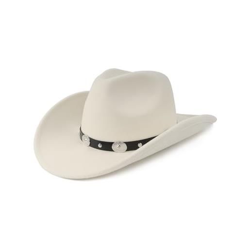 Zylioo cappello da cowboy s/m/l/xl/xxl, cappello in feltro per testa grande e piccola, cappello western con tesa larga, cappello fedora panama con fibbia per cintura per uomo e donna, beige cowboy, m