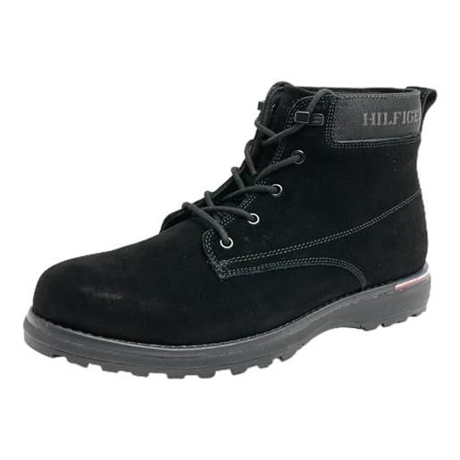 Tommy Hilfiger uomo stivali corporate outdoor suede boot in pelle, nero (black), 40