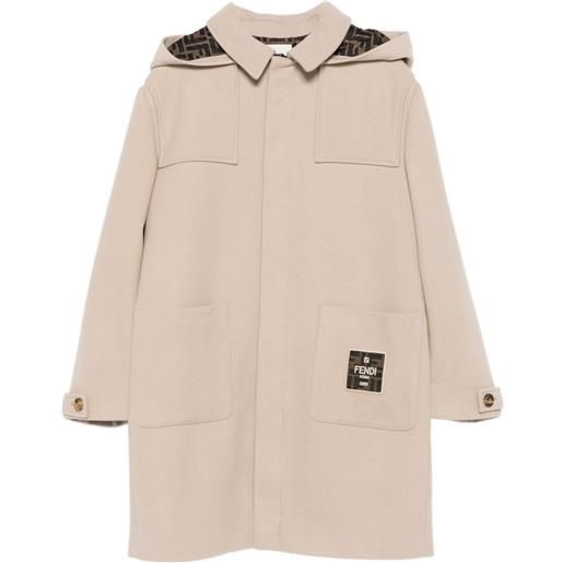Fendi Kids cappotto con applicazione logo e cappuccio - toni neutri