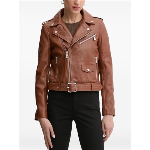 PINKO giacca biker in pelle - marrone