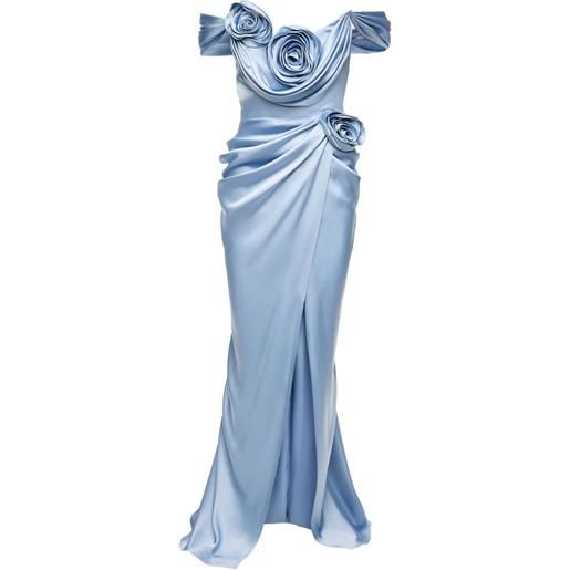 Ana Radu abito lungo in raso con decorazione rose - blu