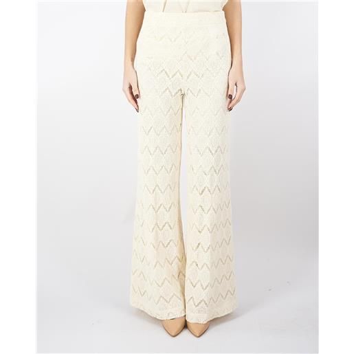 TWIN SET pantaloni wide leg in pizzo macramè