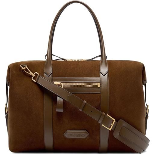 TOM FORD borsa da viaggio con finiture in pelle scamosciata - marrone