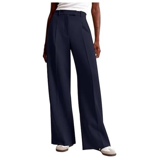 Generisch pantaloni da donna a vita alta, da donna, eleganti, comodi, da lavoro, per il tempo libero, casual, leggeri, elasticizzati, con tasche, d-blu marino, m
