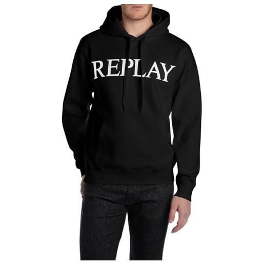 Replay m3104 felpa con cappuccio, 098 nero, s uomo