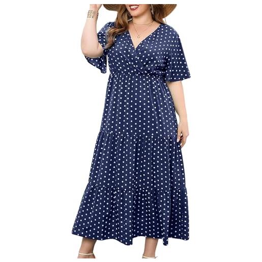 LapaPlus abito da donna di grandi dimensioni boho estivo maxi - 2025 locker abito da spiaggia casual lungo abito da festa abito da vacanza tempo libero, blu, 4xl plus