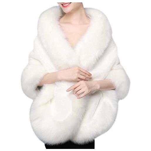 Amosfun - sciarpa in pelliccia sintetica, da sposa, per matrimonio bianco bianco