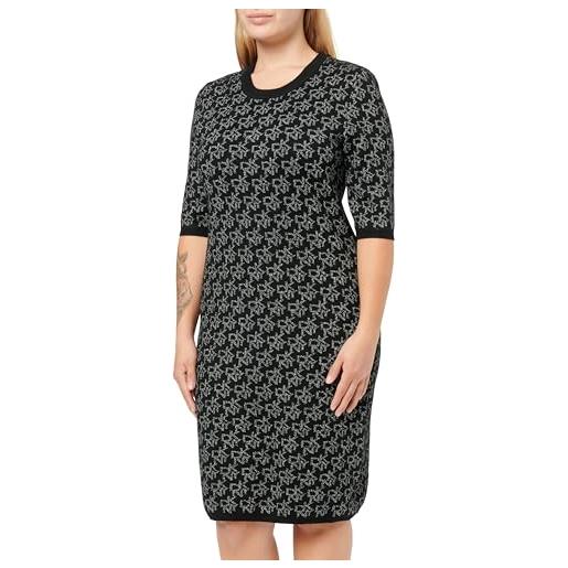 DKNY short sleeve logo intarsia sweater dress casual night out, lurex nero e argento, s donna