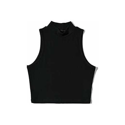 WILLWA canotta senza maniche bianca con collo alto alla moda da donna nera estiva (color: svart, dimensione: m)