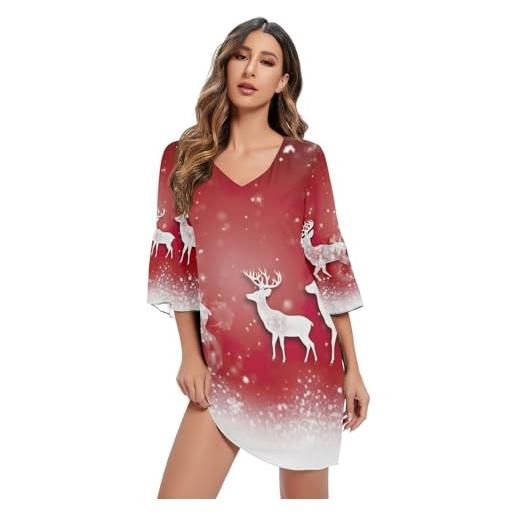 RPLIFE meraviglioso abito estivo corto con scena di neve stampato abito da festa con scollo a v 2023, cervo su natale rosso, l