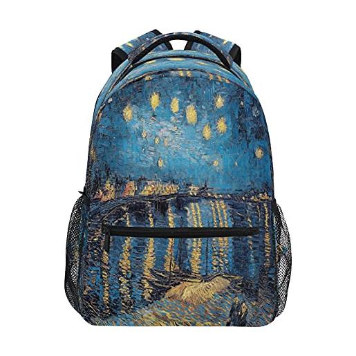 JUMBEAR van gogh starry night over the rhone2 - zaino per bambini, per laptop, viaggi, scuola media, studenti, in tela, leggero, da lavoro, impermeabile, per donne e uomini, a