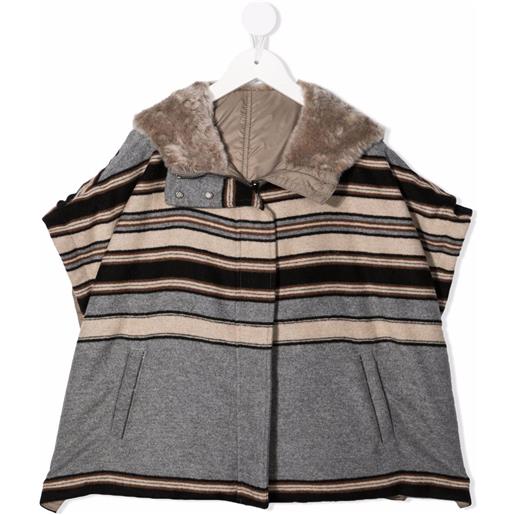 Brunello Cucinelli Kids cappotto a righe con cappuccio - grigio