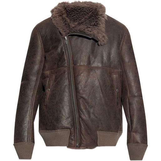 Rick Owens giacca con zip e colletto in shearling - marrone