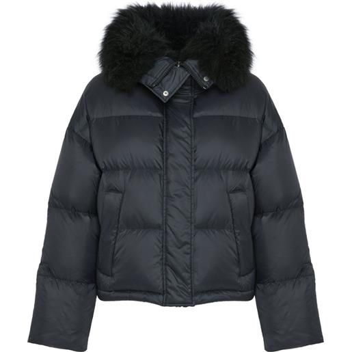 Yves Salomon piumino con bordo in shearling - nero