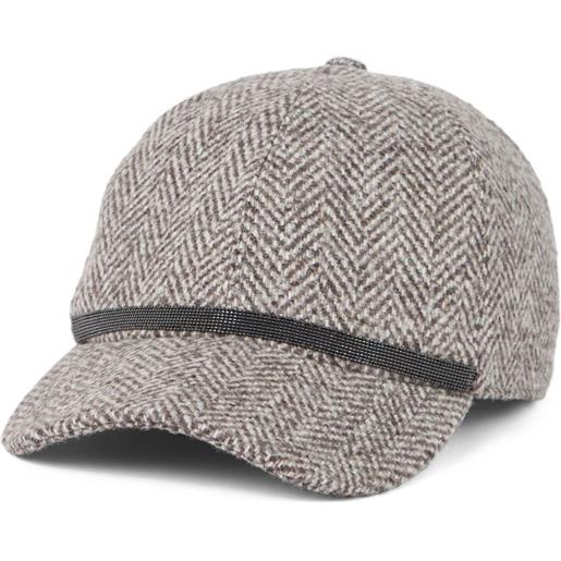 Brunello Cucinelli cappello da baseball in tweed con motivo a spina di pesce - marrone