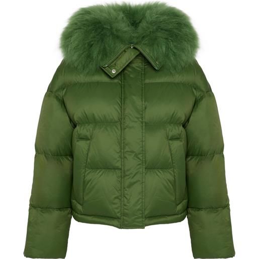 Yves Salomon piumino con bordo in shearling - verde