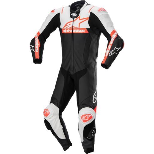Alpinestars missile 2 ward tuta da moto in pelle nero-bianco-rosso fluo, 50