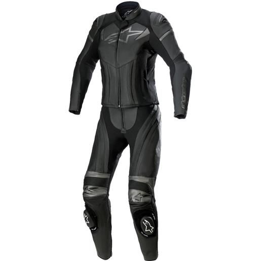 Alpinestars stella gp plus 2 tuta da moto in pelle a due pezzi da donna nera e grigia metallizzata, 40