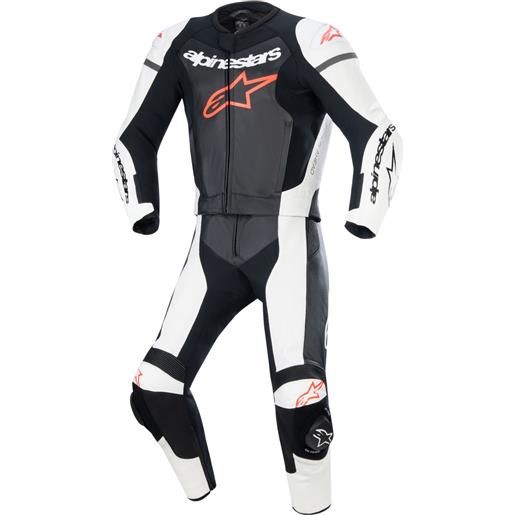 Alpinestars gp force lurv tuta due pezzi in pelle bianco-nero-rosso fluo, 56