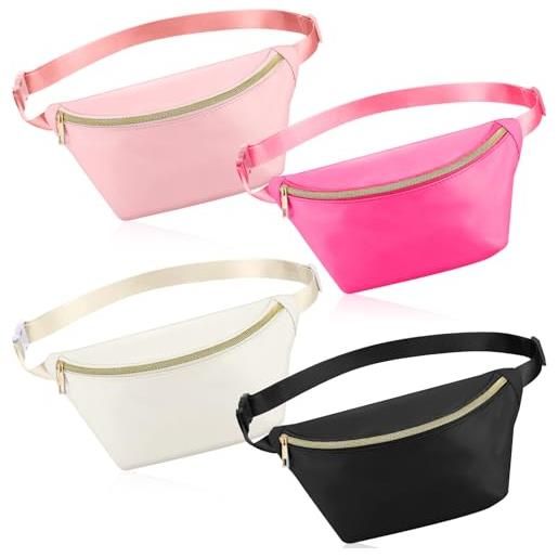 Hillban 4 pezzi marsupio preppy marsupio regolabile nylon marsupio borsa resistente all'acqua classico marsupio per viaggi donne uomini bambini ragazze, nero, rosa, bianco, rosa, taglia unica
