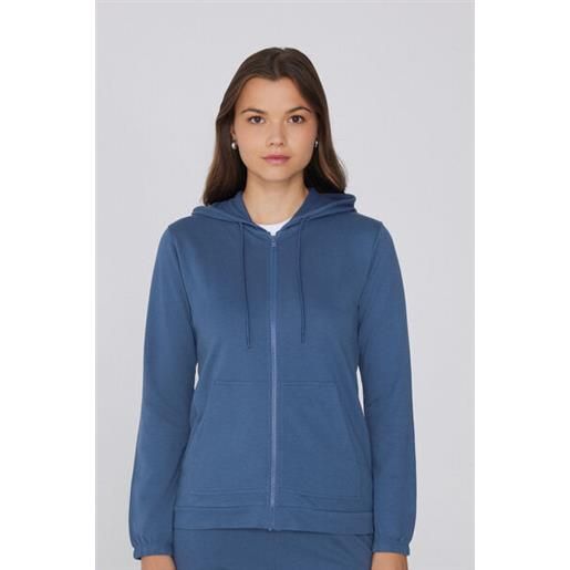 Tezenis felpa leggera cappuccio con zip e coulisse donna blu