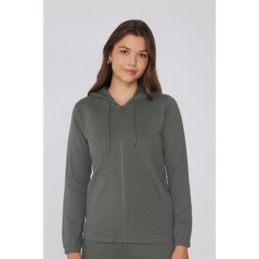 Tezenis felpa leggera cappuccio con zip e coulisse donna verde