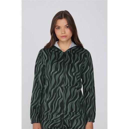 Tezenis felpa cappuccio con zip e coulisse donna verde