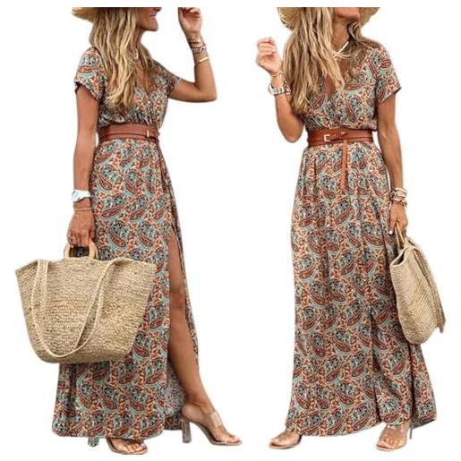 FM2018XSL v-collar bohemia fiore abito spiaggia sabbia vacanza