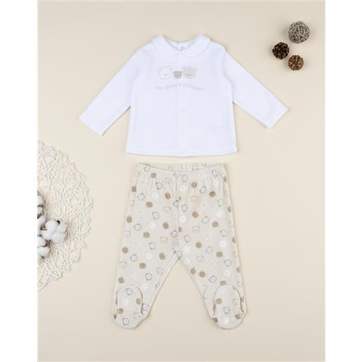 Prénatal completo due pezzi bimbo bianco/beige orsetti