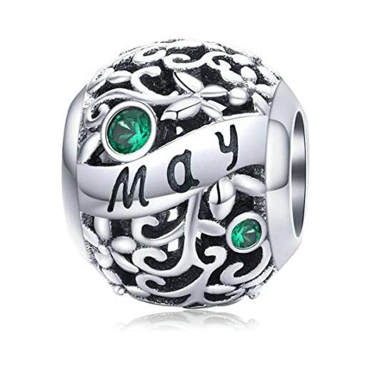 MEETCCY charm da donna in argento sterling 925 con pietra portafortuna per il mese di settembre ottobre, per braccialetti pandora e argento, colore: ciondolo con pietra portafortuna di maggio. , cod. Bead