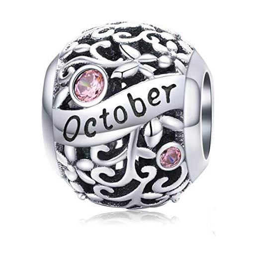 MEETCCY charm da donna in argento sterling 925 con pietra portafortuna per il mese di settembre ottobre, per braccialetti pandora e argento, colore: ciondolo con pietra portafortuna di ottobre. , cod. Bead