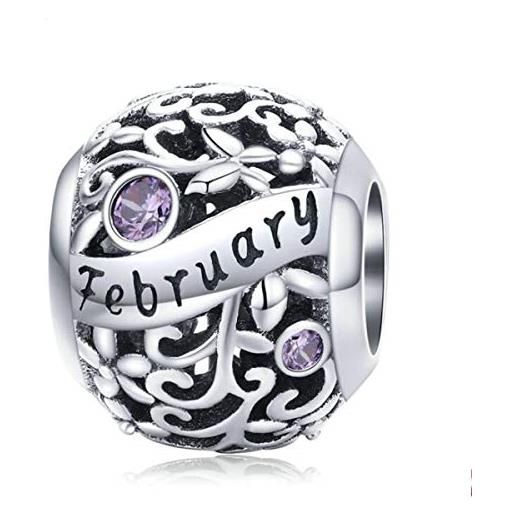 MEETCCY charm da donna in argento sterling 925 con pietra portafortuna per il mese di settembre ottobre, per braccialetti pandora e argento, colore: charm portafortuna febbraio, cod. Bead