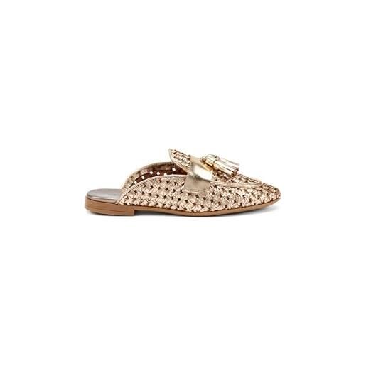 Frau - sabot intreccio in pelle laminata, oro, 38