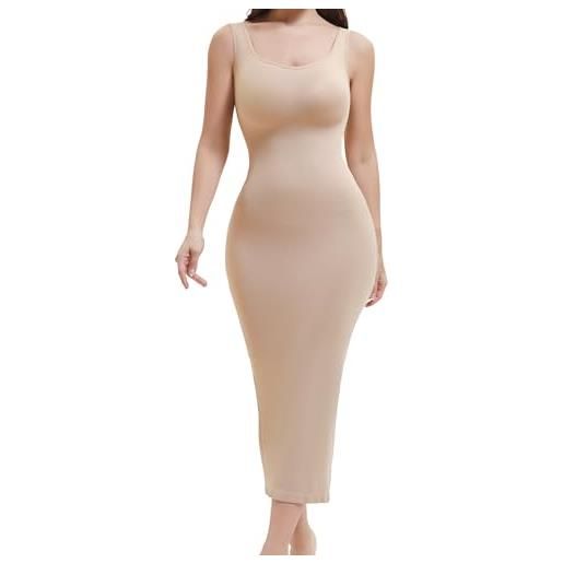 LIRASDIS shapewear - sottoveste da donna, con scollo quadrato, lungo, snellente, color carne, s