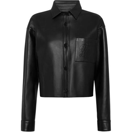 Philipp Plein leather cropped shirt signature