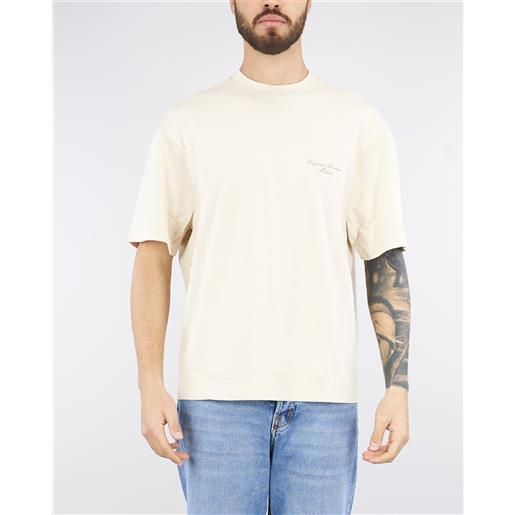 EMPORIO ARMANI t-shirt beige con ricamo logo relaxed fit