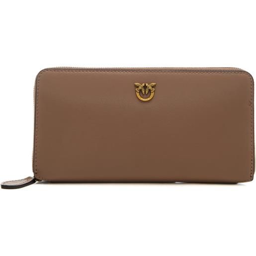 Pinko portafoglio donna grande con cerniera integrale zip-around in pelle liscia biscotto zenzero