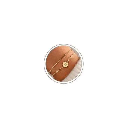Bracciale Donna Personalizzato Con Lettera | Oro Bianco 18 Carati | Disco Monogramma | Regalo Per Fidanzata, Moglie, Amica | 2 Pezzi Regolabili