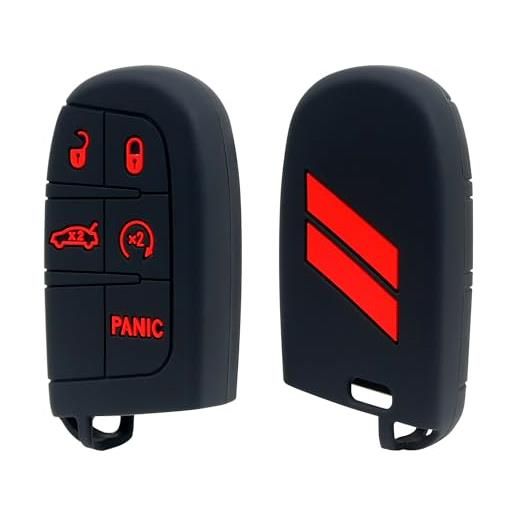 REMOCH custodia per portachiavi per dodge charger, accessori challenger durango journey dart, custodia per chiave elettronica 3 4 5 pulsanti telecomando in silicone (rosso, 2 pezzi)
