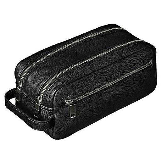 STILORD 'kurt' beauty case uomo pelle borsetta da viaggio toiletry trousse da bagno e palestra borsa da toilette con manico vintage cuoio, colore: nero