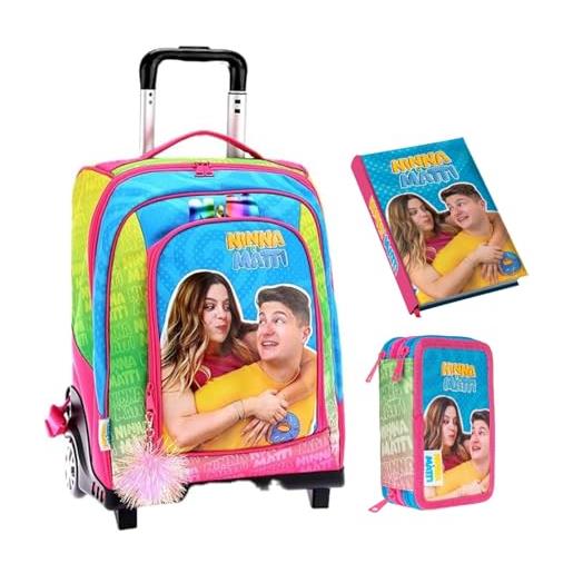 Trolley Scuola Prestige - Zaino Ninna E Matti Rosa + Astuccio 3 Piani