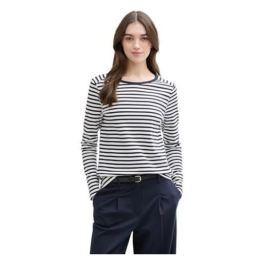 TOM TAILOR Denim maglietta a maniche lunghe da donna, 25924 - navy white stripe, l