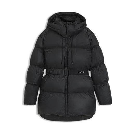 HUGO giubbotto imbottito idrorepellente con cintura e cappuccio rimovibili, nero