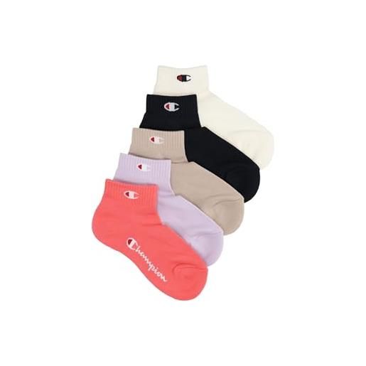 Champion socks seasonal junior (u30078) -c-logo 5pp quarter calze, marshmallow/blu marino/grigio/orchidea/sorbetto alla fragola, 27-30 (pacco da 5) unisex-bambini e ragazzi