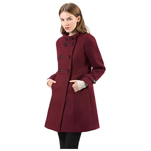 Allegra K donna cappotto appoggio collare doppio petto linea manica lunga esterno invernale ricoprire borgogna l