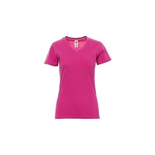 PAYPER v-neck lady t-shirt maglia maglietta mezza manica corta sfiancata da donna jersey cotone 100% collo a v fuxia (xl)