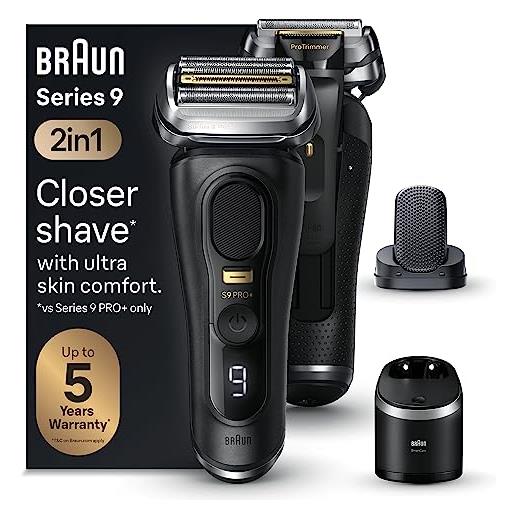 Braun series 9 pro +, rasoio elettrico barba, regolabarba uomo, rifinitore di precisione, custodia viaggio, lame flessibili, stazione smart. Care, , batteria litio ion, idea regalo, 9590cc nero