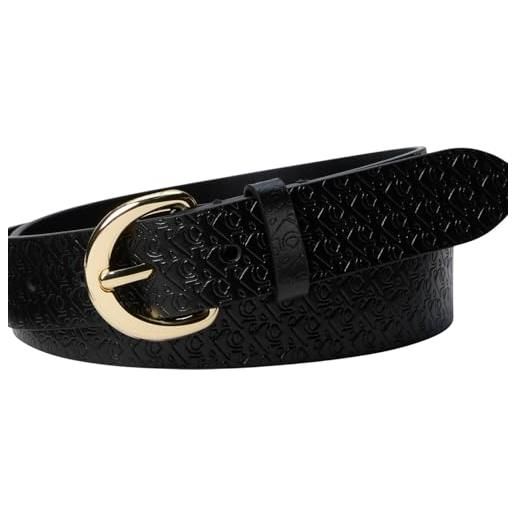 Calvin Klein jeans cinture da donna classic buckle aop 30mm lv04k7019g, nero (nero/oro chiaro ck), 90, nero (nero/oro chiaro), 90 cm