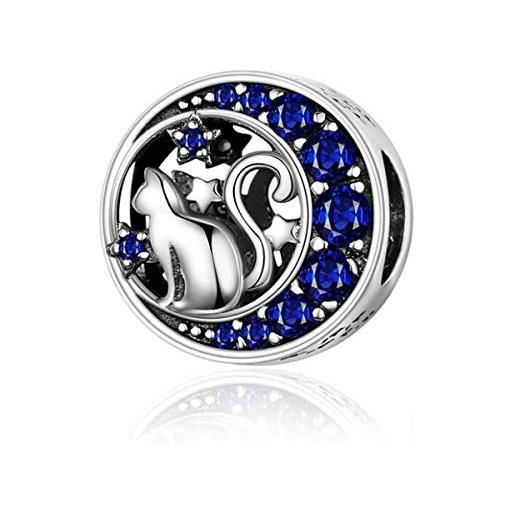 Yashuo ciondolo a forma di animale in argento sterling per braccialetti pandora (a forma di gatto con luna)